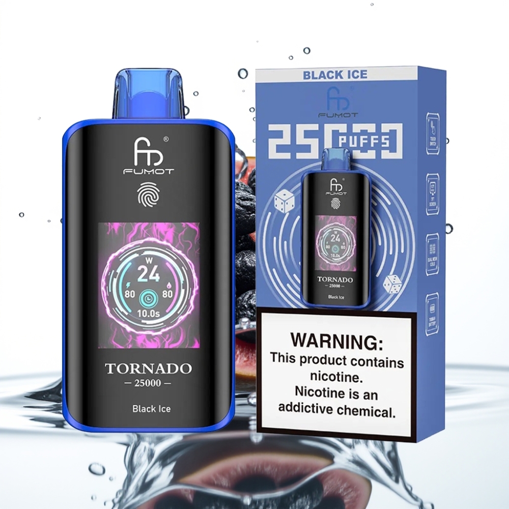 Fumot Tornado 25000 Puhangut Must Jää HD Ekraan 700mAh