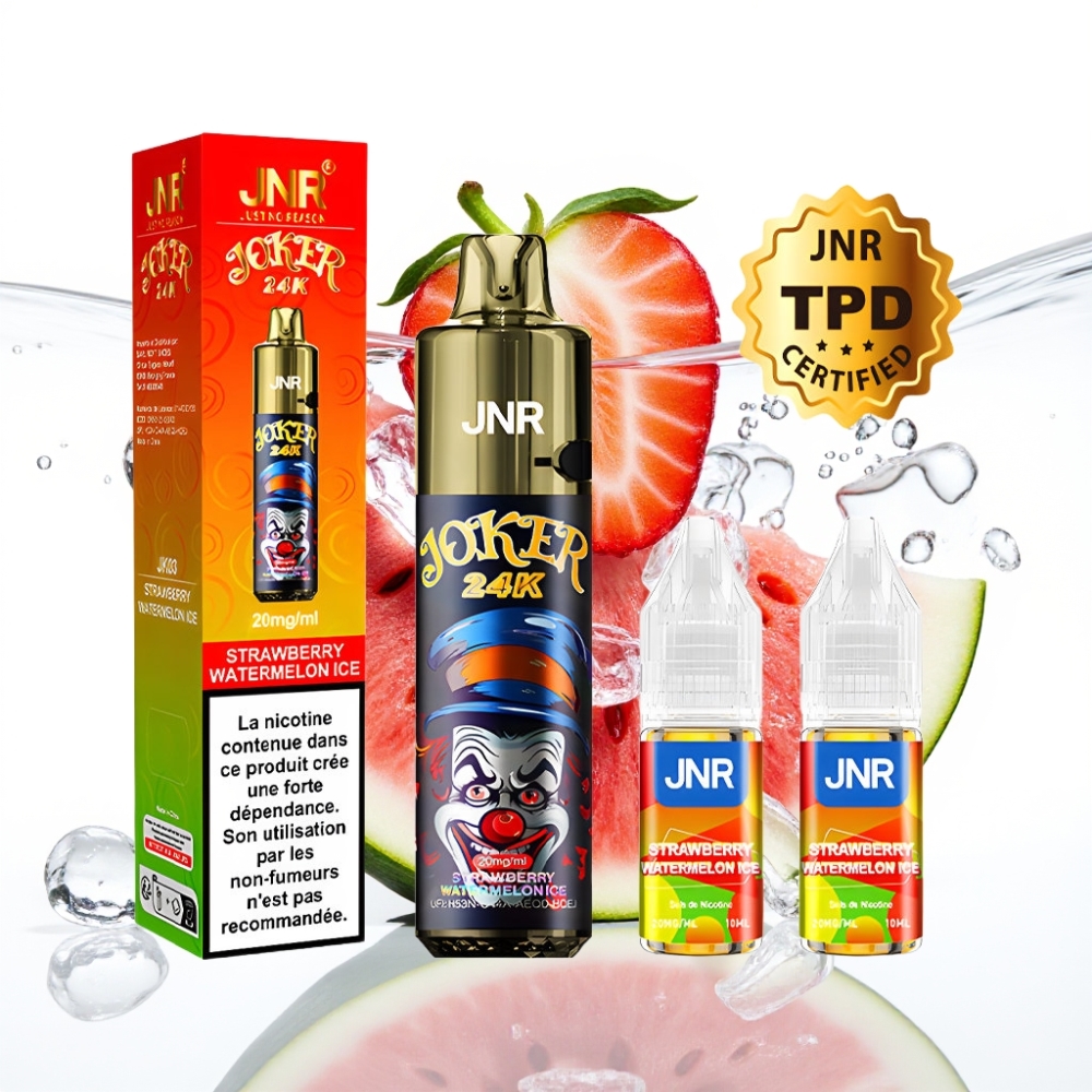 JNR Joker 24K Puffs Disposable Vape Maasika-Arbuusi Jää 2+10ml 800mAh Tüüp-C