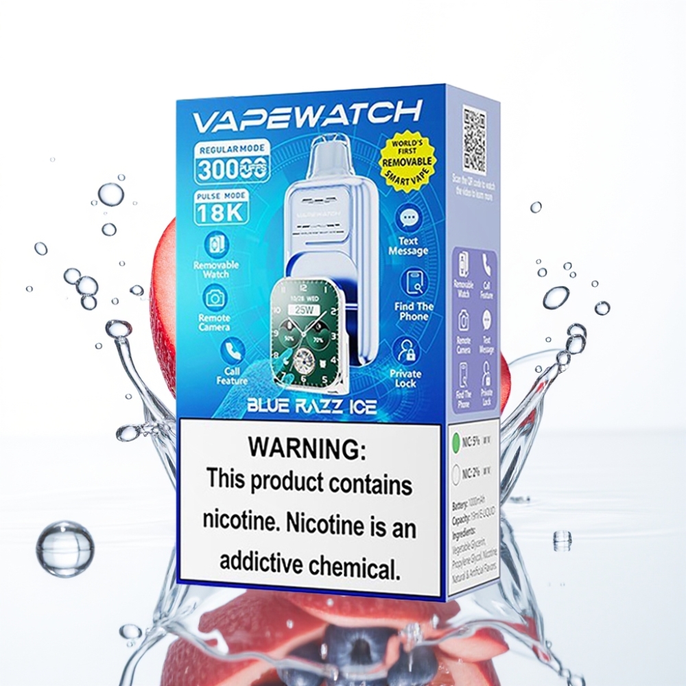 JNR VapeWatch 30000 Tõmmet Sinine Razz Jää 19mL 1000mAh