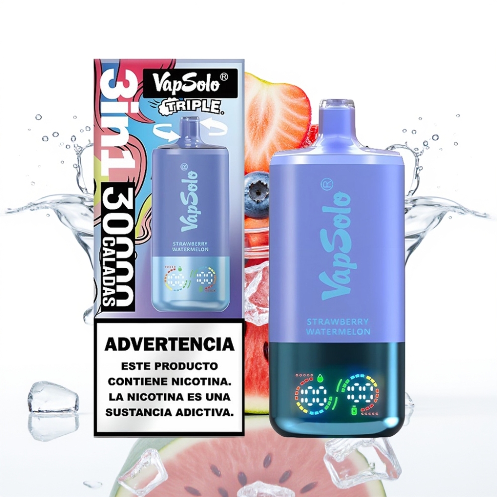 VapSolo Triple 30000 Puffs Maasikas-Arbuus  Mustikas-Jää