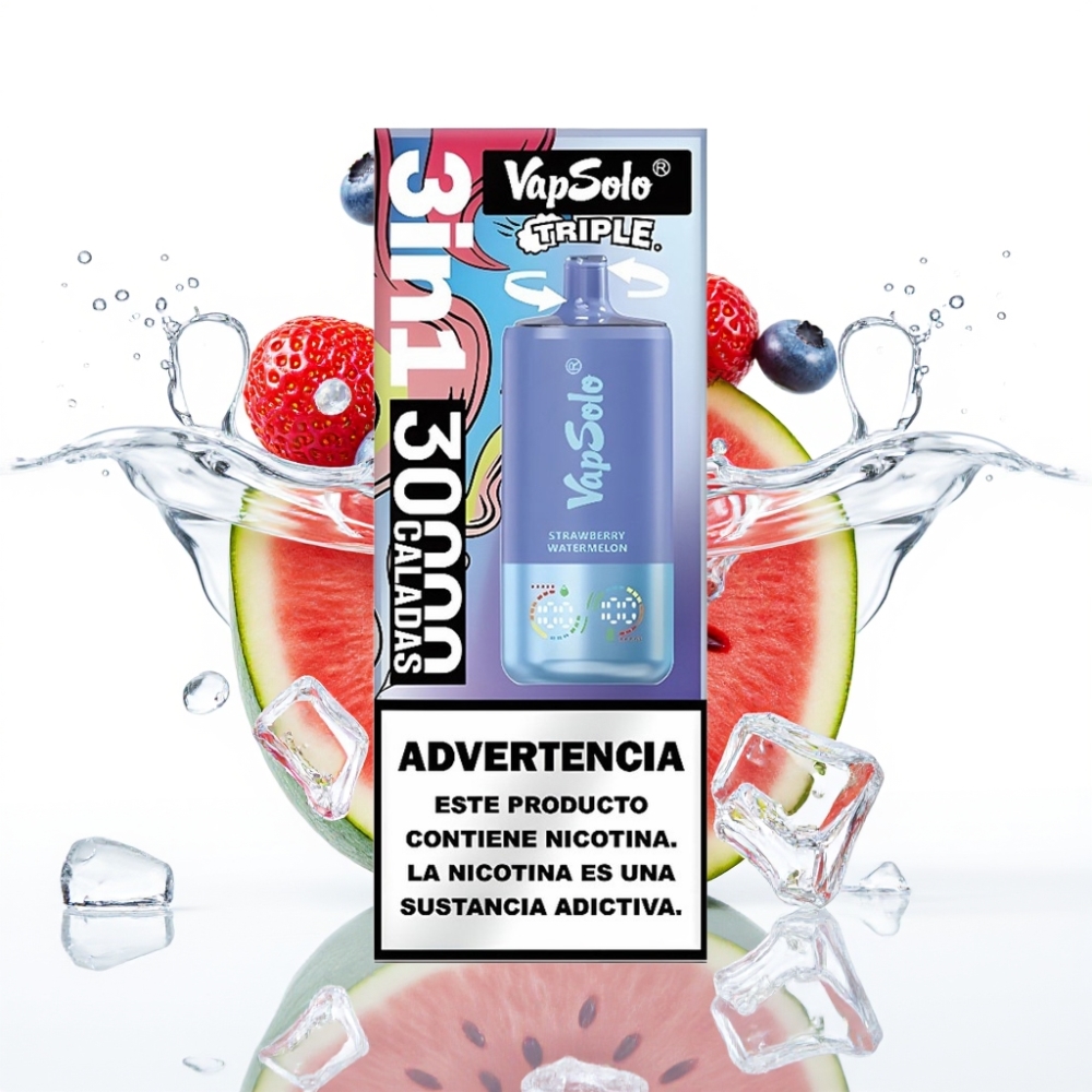 VapSolo Triple 30000 Puffs Maasikas-Arbuus  Mustikas-Jää