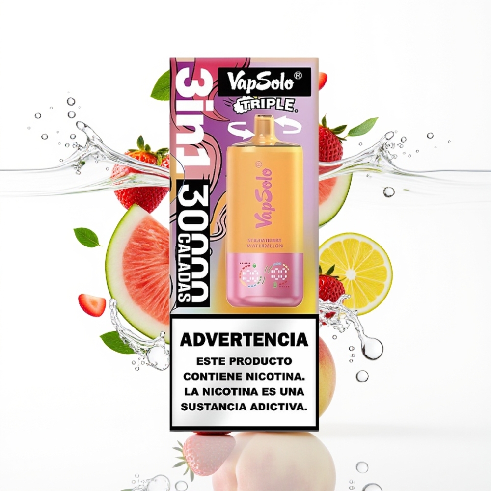 VapSolo Triple 30000 Puffs Maasikas-Arbuus  Sidrun-Pirsak