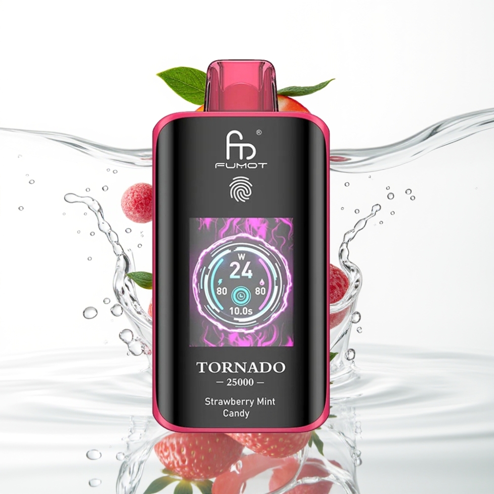 Fumot Tornado 25000 Põngetit, Maasikamündi Kompvek, HD Ekraan, 700mAh