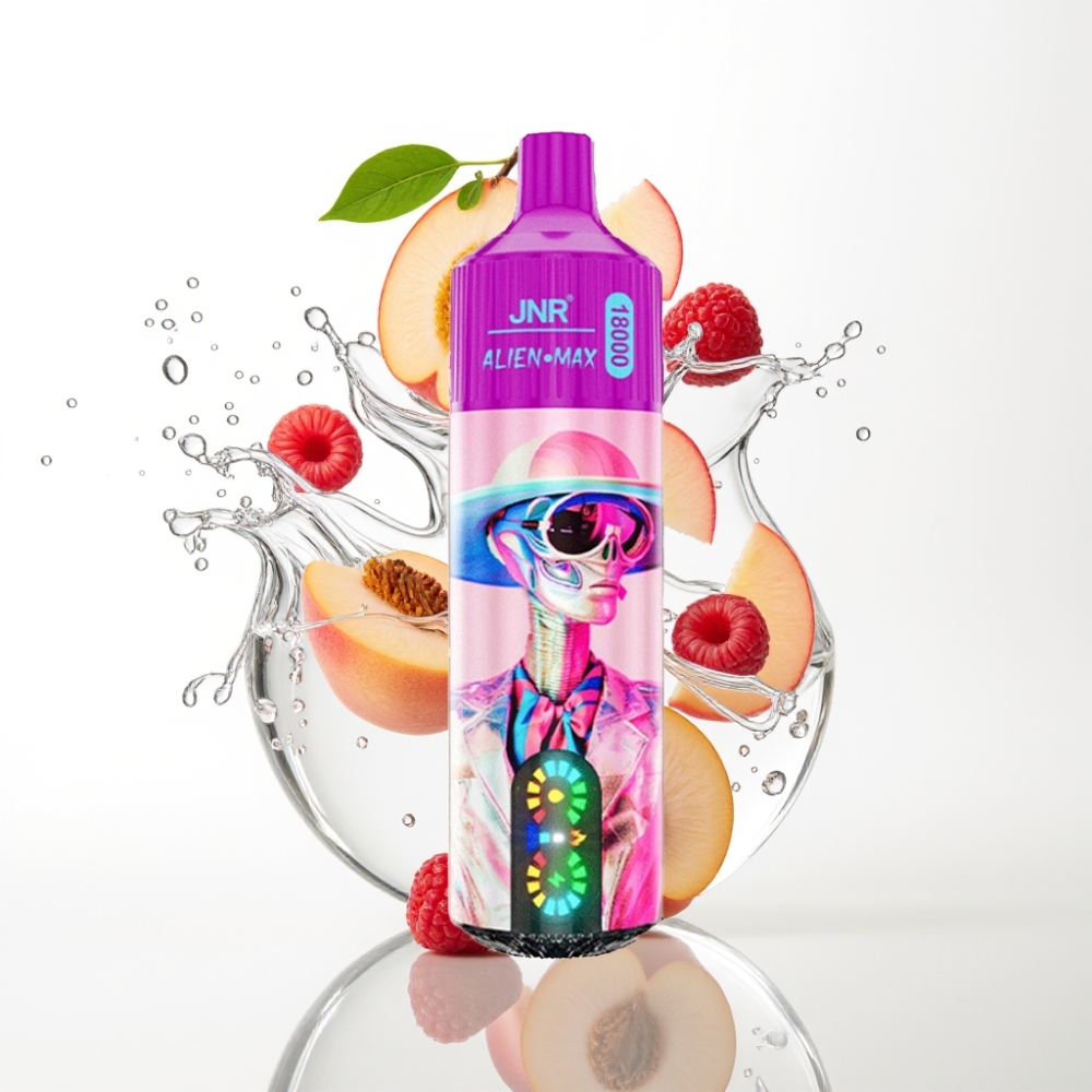 JNR Alien Max 18000 Sügavuti Valge Virsik-Razz, LED, 28ml, Tüüp-C